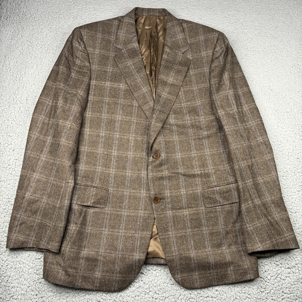 Canali Wool Sport Coat Men's 54 Brown Plaid Check Blazer Made in Italy